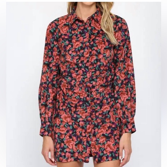 Fate Dresses & Skirts - Fate Bohme Floral Button Down Ruched Dress Size Large
